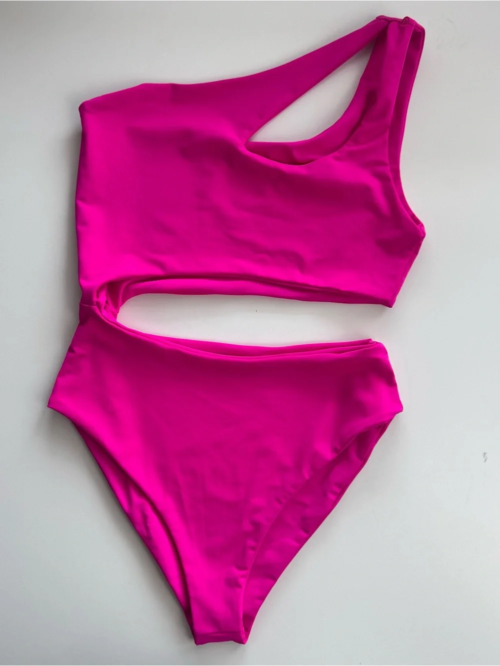 Lulus Women’s Sz S Hot Pink One Piece Cutout Swimsuit One Shoulder Coastal Beach
